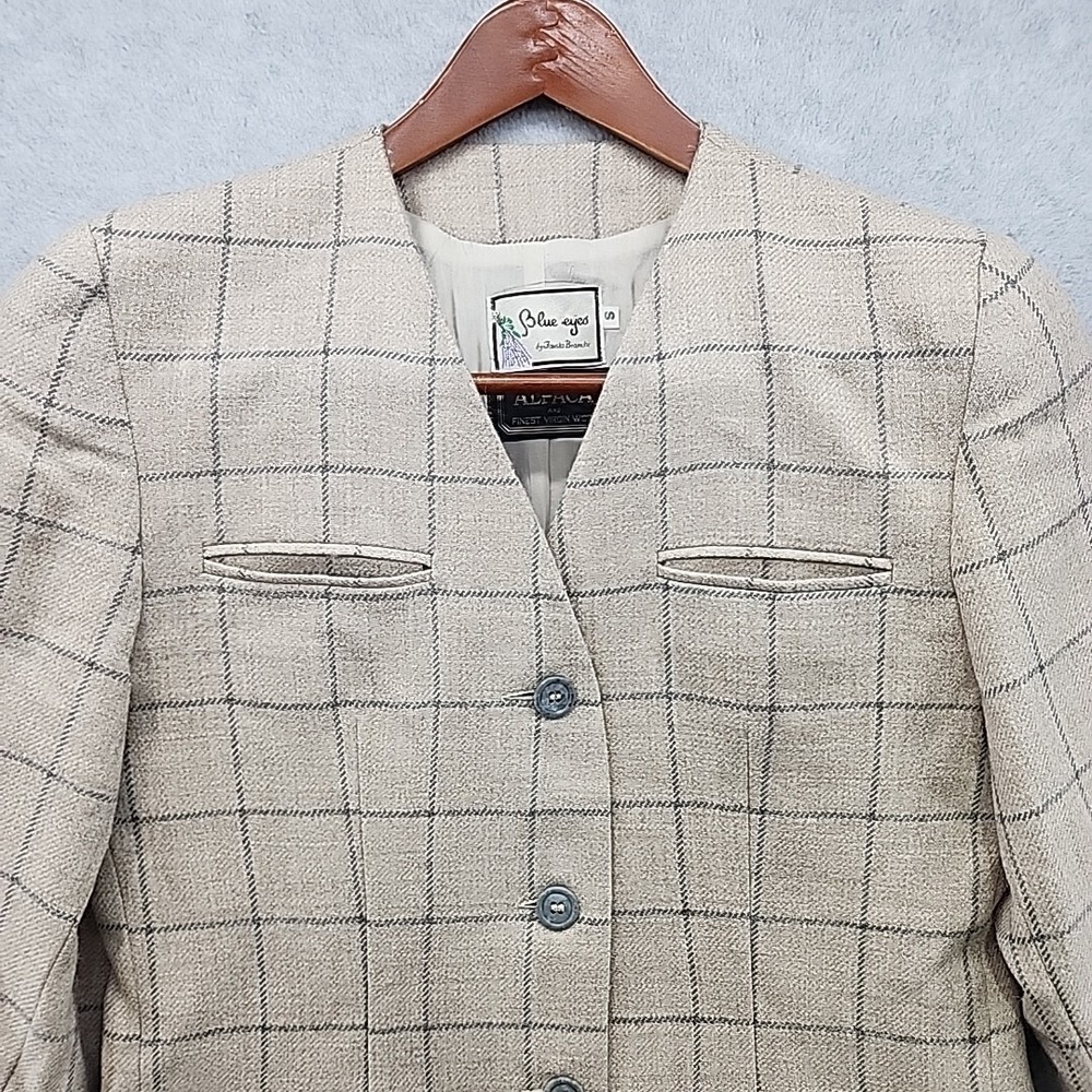 VTG Fausta Bianchi Womens Wool Alpaca Tan Plaid Blazer Jacket ITALY Cashmere - Picture 2 of 16